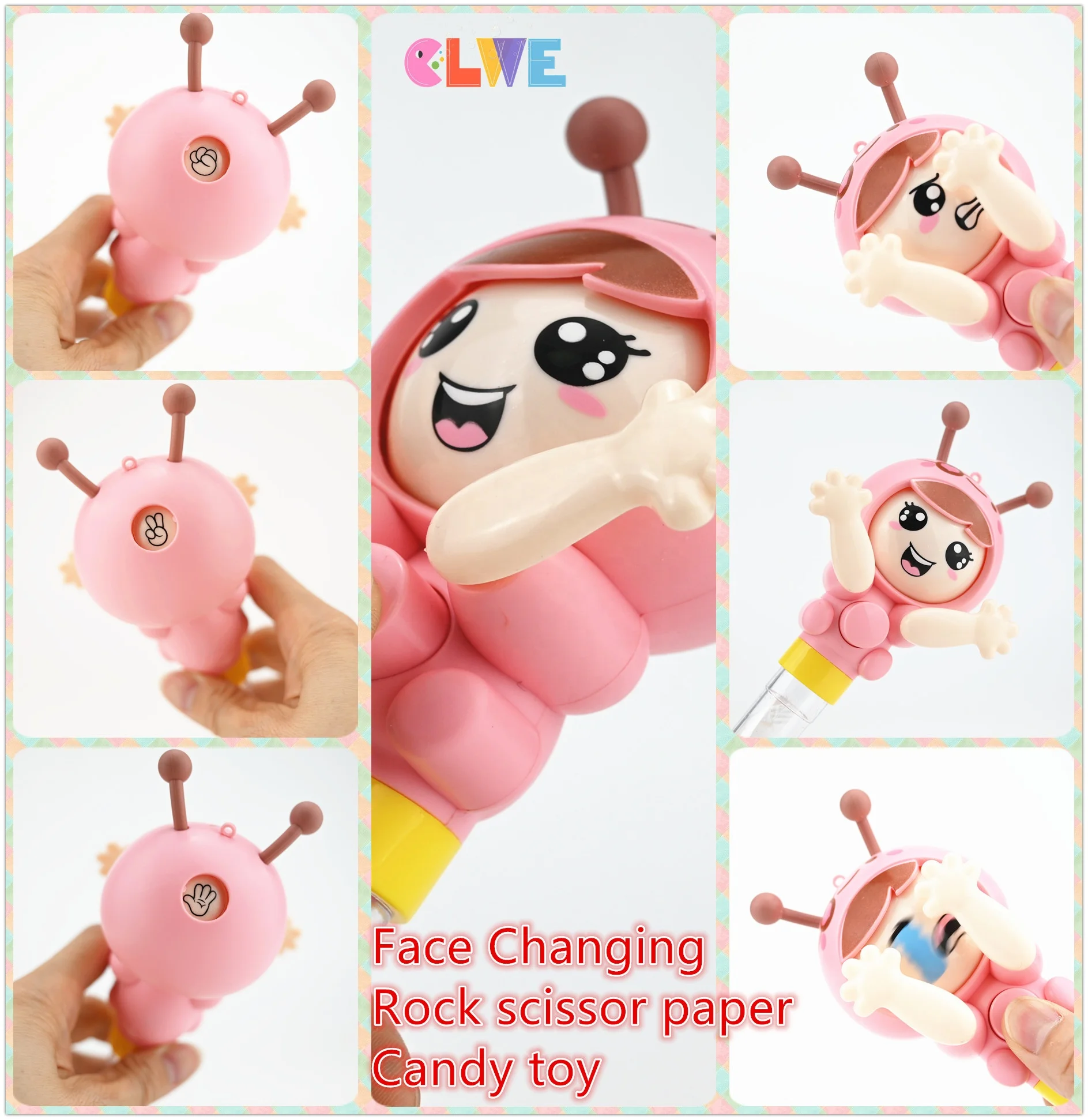 Good quality ABS sweet  funny candy toys macaron color intelligence cute face changing rock paper scissors baby candy toys