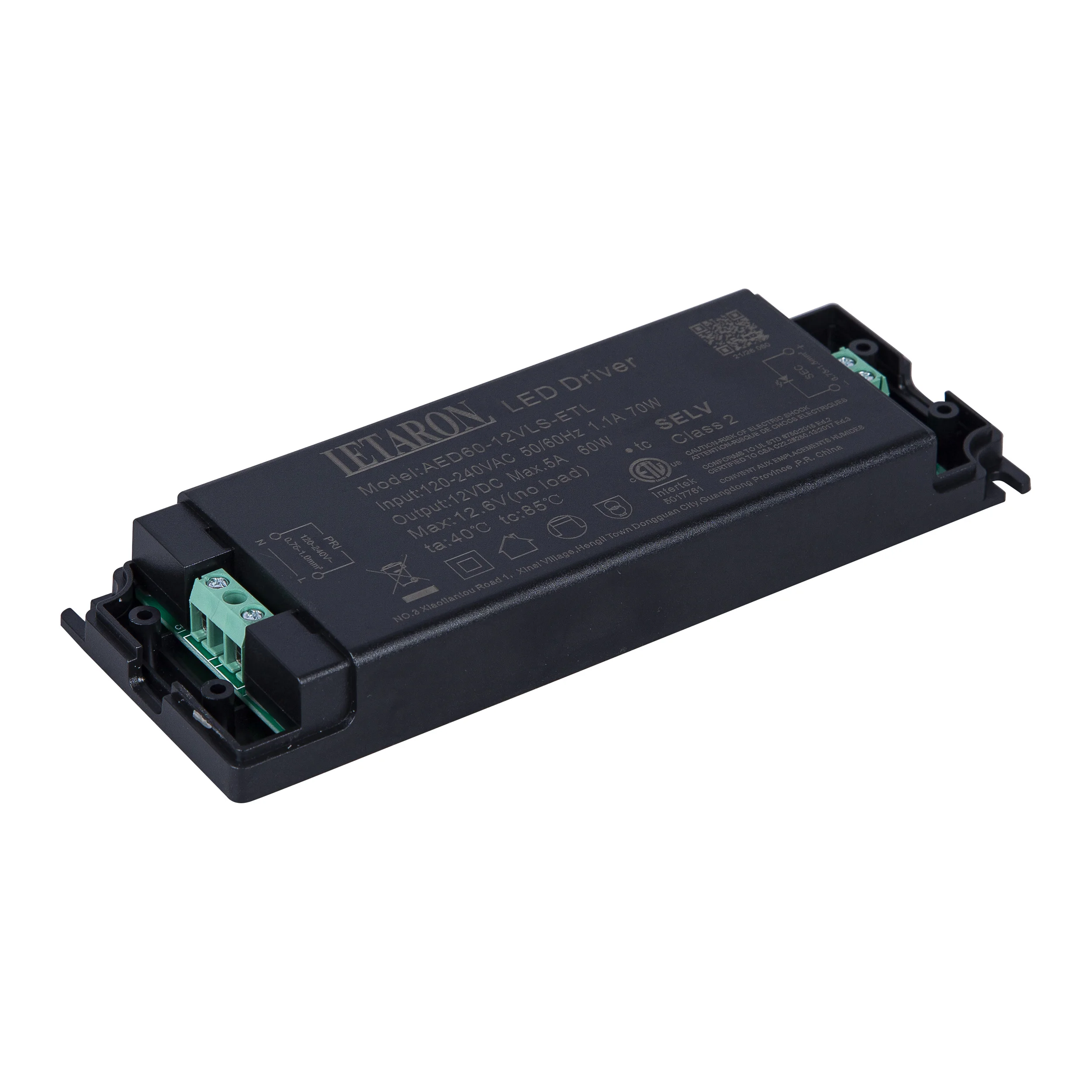 LETARON 12/24VDC 2500/5000mA 60W 120-240VAC 50/60Hz 154x54x19mm  ETL Super-Slim LED Driver
