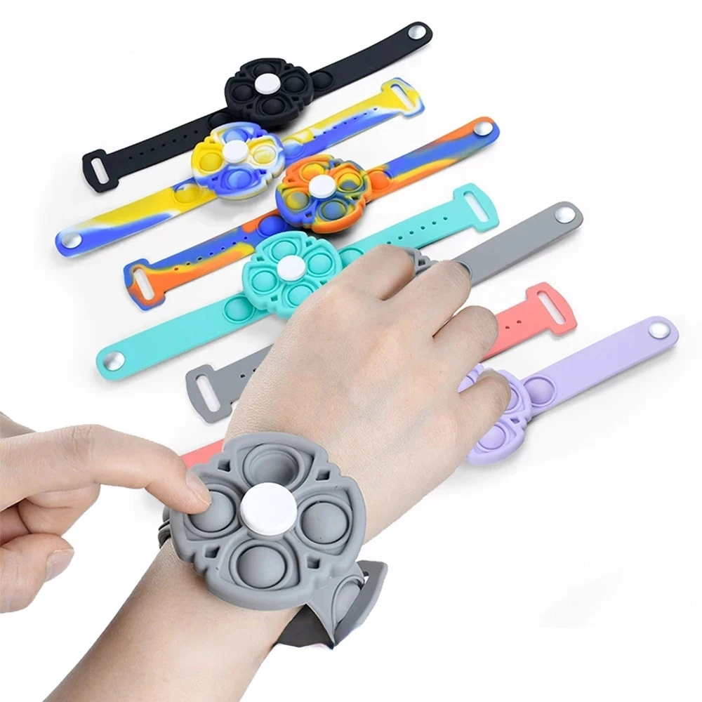 2021 new autism anti stress kids push bubble popp its finger fidget toy tie dye watch  bracelet