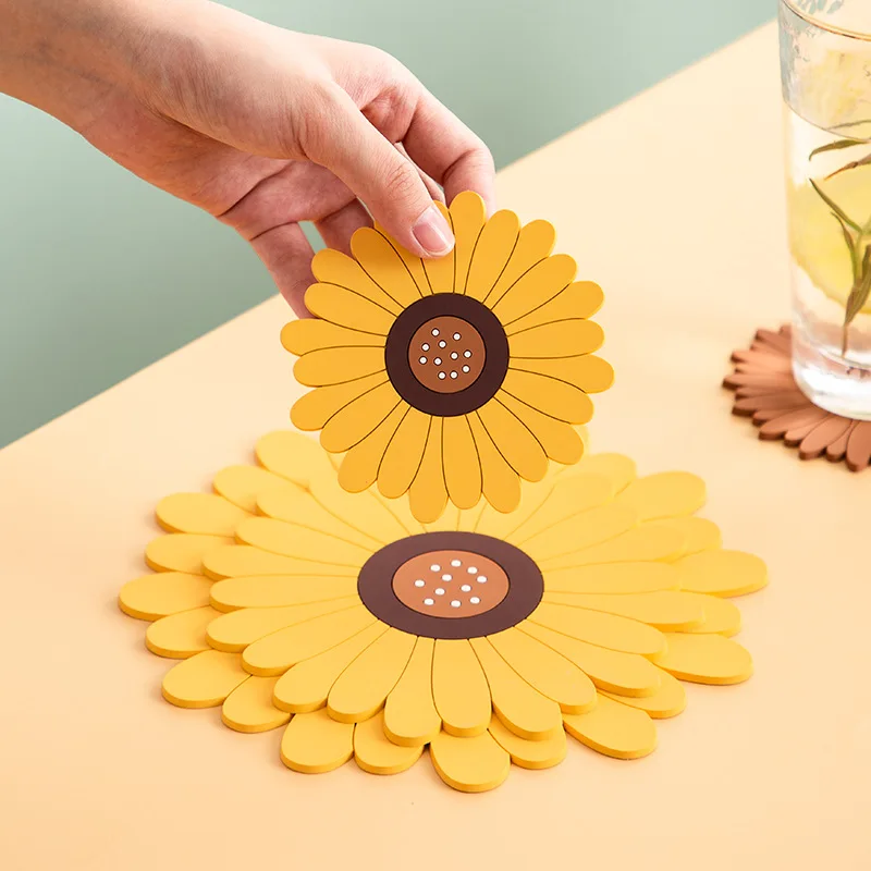 Sunflower Silicone Mat Pad Drink Coaster Non Slip Insulation Pot Holder Placemat For Home Office Desk Table Kitchen Accessories