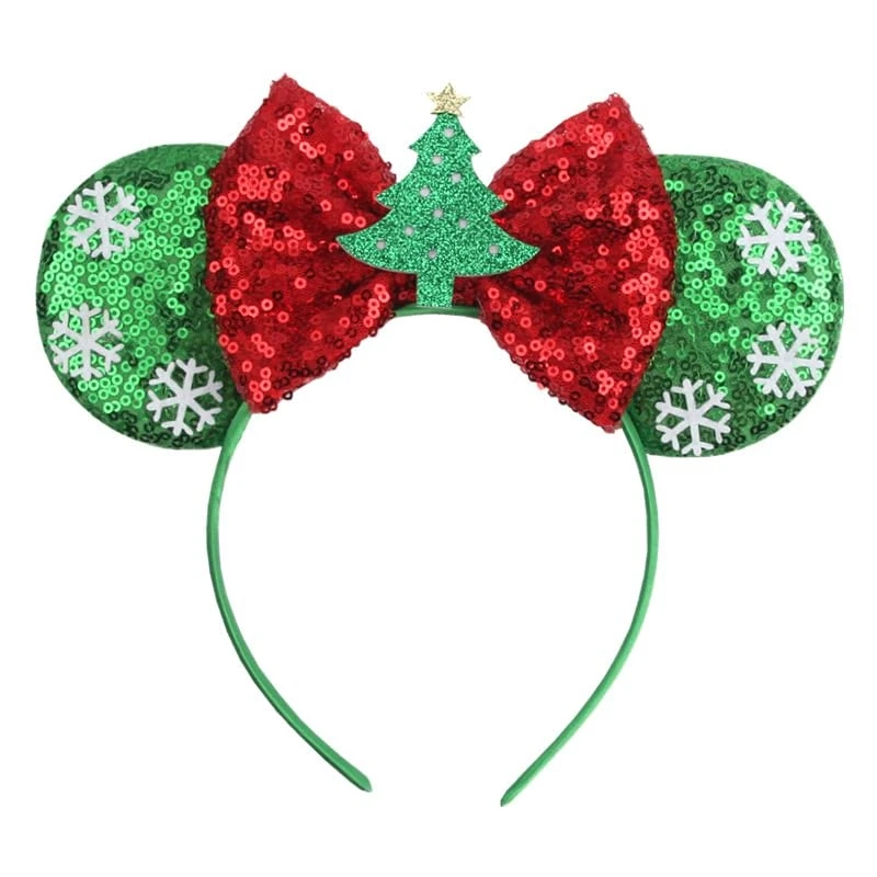 Christmas Party Cosplay Costume Red Green Mouse Ears Princess Glitter Minnie Mickey Ears Bow Headbands