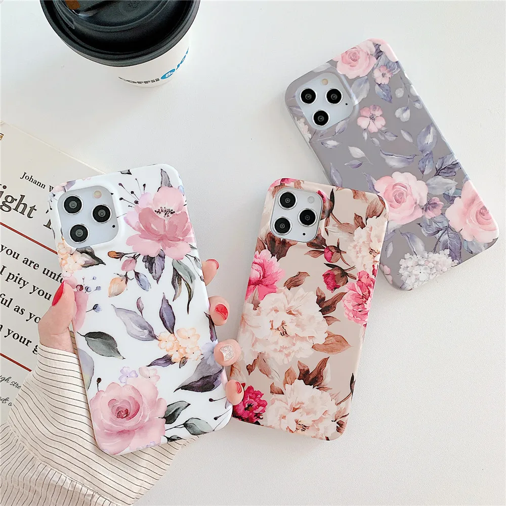 Vintage Flowers Phone Case for iPhone 14 12,Soft TPU Rubber Gel Floral Phone Cover for iPhone 13 Pro 11 X XS Max
