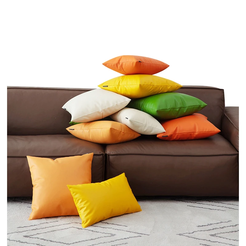 Decorative Throw Pillow Cover Soft Leather Luxury Cushion Cover Solid Color PU Faux Leather Pillowcase