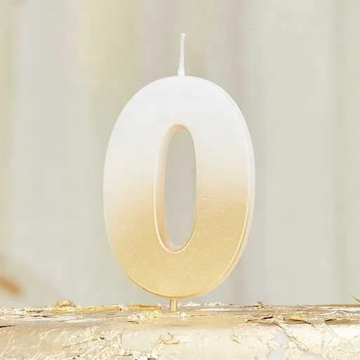 Wholesale Popular White Number Cake Candle with Gold Ombre Coloring for Birthday Party