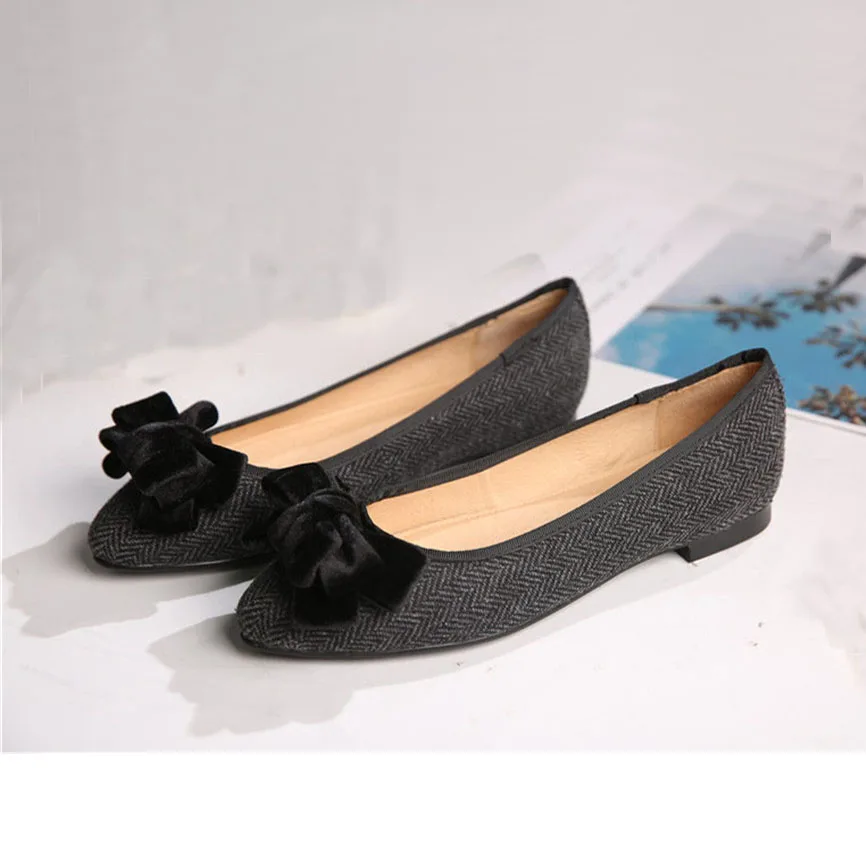 New Arrivals Women Shoes Black  Velvet Bow Design Comfortable Dress Lady Shoes Ballet Flats Walking Style  Women Shoes