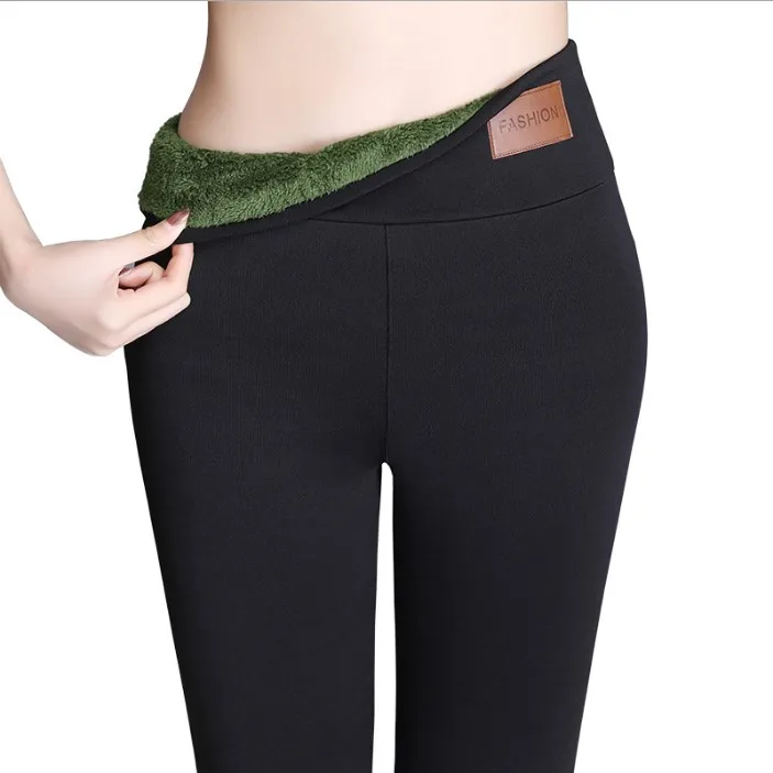 women autumn winter plus velvet thickened black shea butter thermal pants wholesale tela piel de conejo