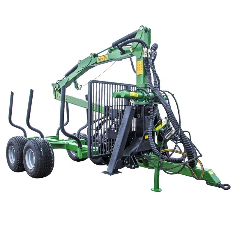 CE Approved 8 Ton log loader trailers with crane forestry timber loading wagon with grapple