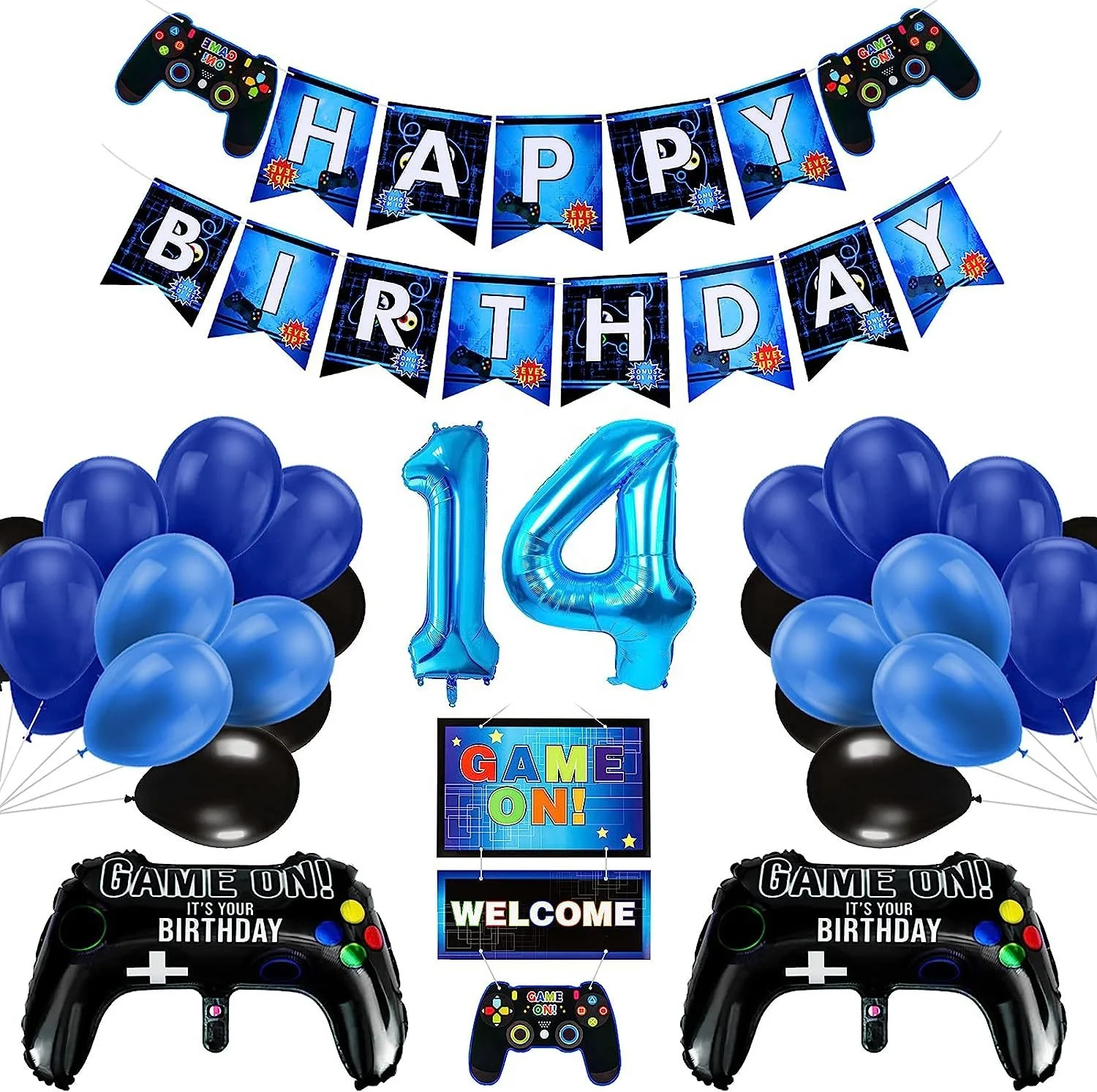 Happy birthday decoration  happy birthday banner balloon and game controller balloon Game theme birthday set for boy