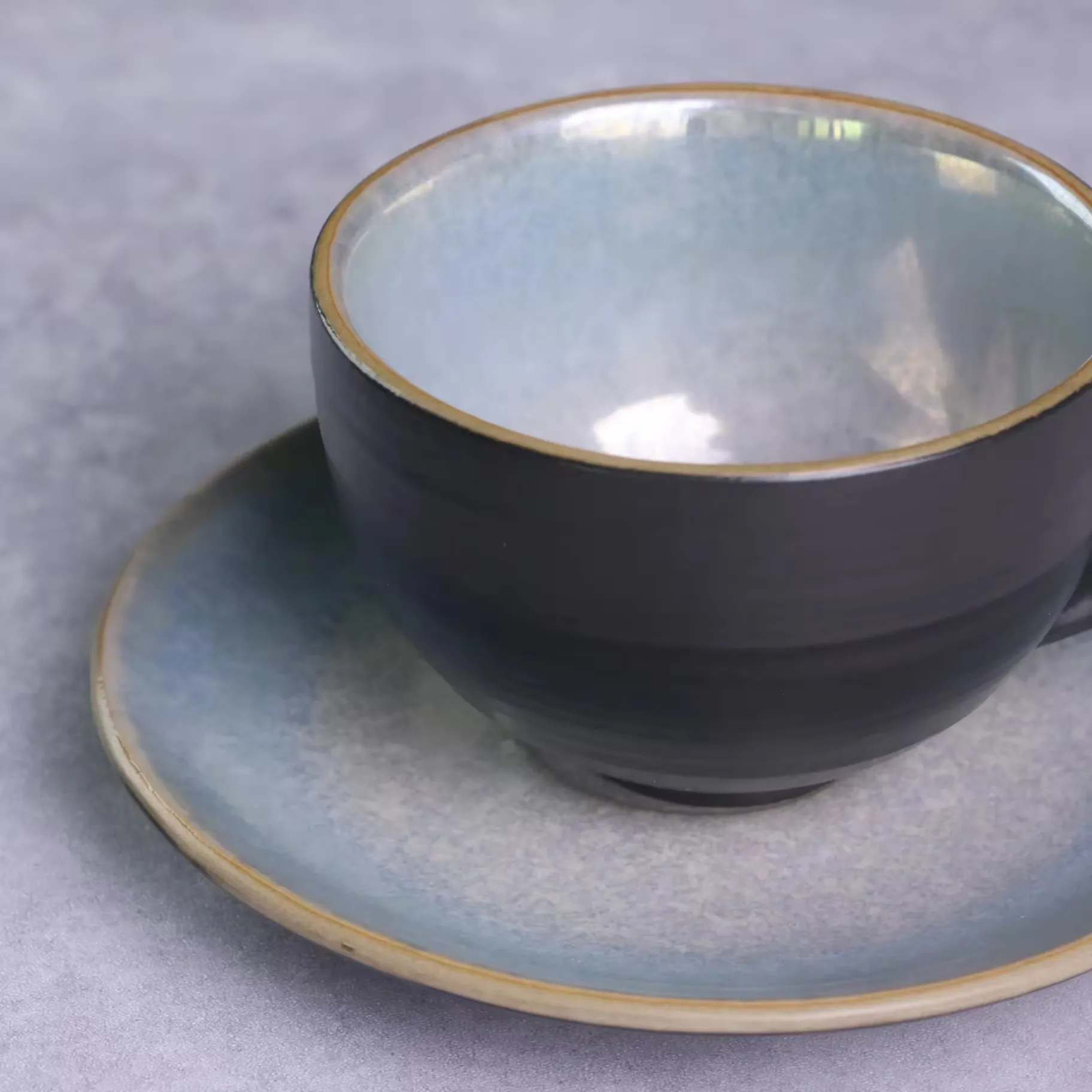 Nordic style unique matte black glossy glazed luxury ceramic tea cups saucers custom coffee cup for home hotel