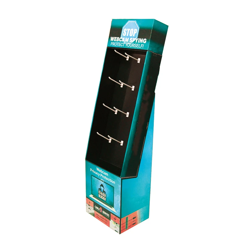 High Quality Corrugated Cardboard Peg Hook Hanging Floor Display Shelves Stand Paper Display Racks with Hook for Supermarket