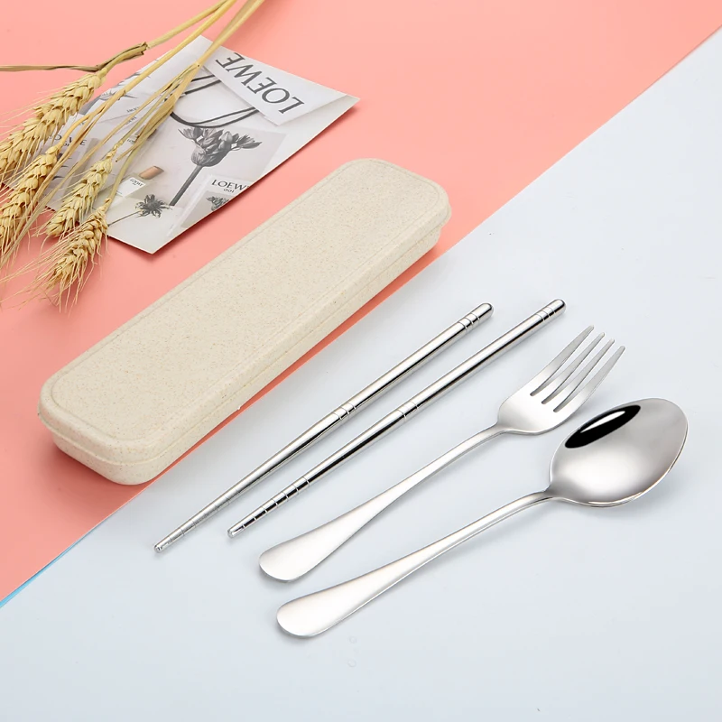 304 Stainless Steel Fork Chopsticks Spoon Tableware for Child Student Travel Camping Picnic Cutlery Set Can Be Customized LOGO