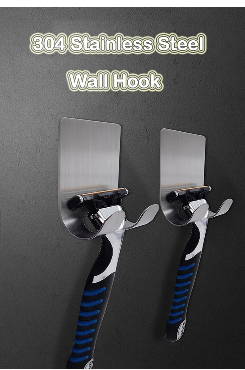 Cheap Price 304 Heavy Duty Razor Holder Stainless Steel Waterproof Hanging Wall Adhesive Hooks for Bathroom