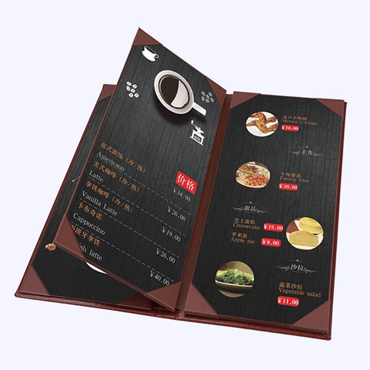 Оптовая продажа красивые Чехлы для меню формата A4 с откидной крышкой и Qr-кодом подставка стола ресторана логотипом на заказ