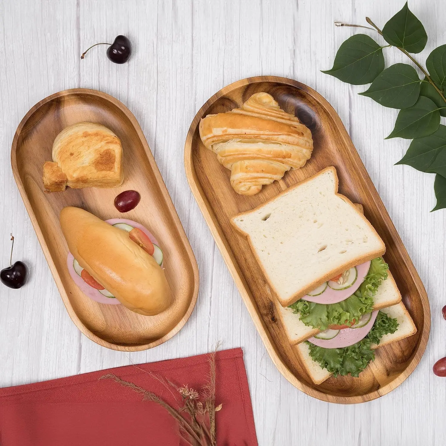 Acacia Wood Food Tray Bread Cake Serving Plate Oval Afternoon Tea Dessert Tray Decorative Coffee Milk Platter