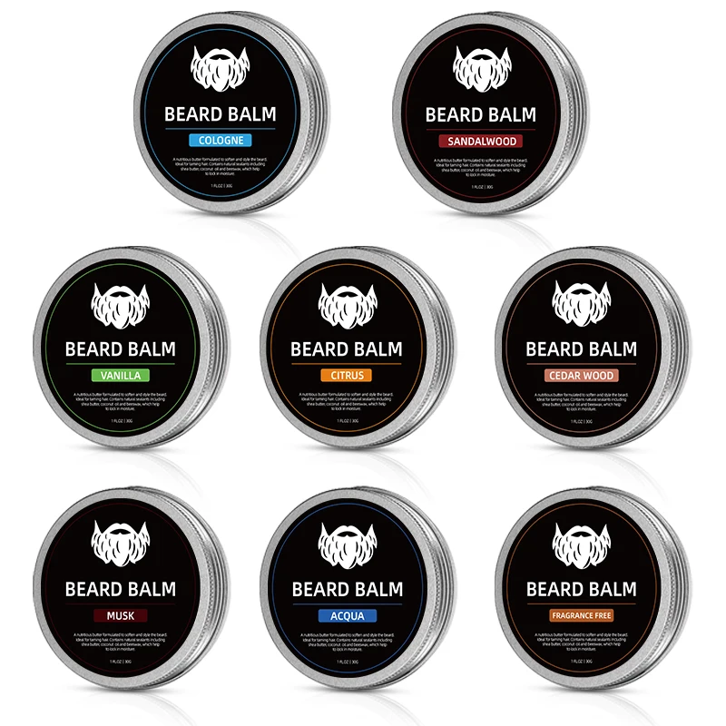 For Mens beard balm kit set sandalwood vanilla scent cream custom packaging organic private label beard balm