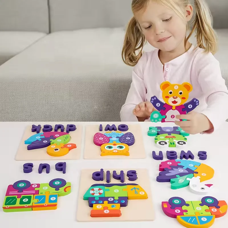 Early Educational 3D Animal Traffic Jigsaw Game Children Cognitive Wooden Matching Puzzles Toys For Kids Boys & Girls
