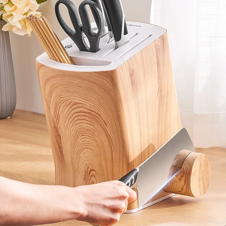 Kitchen Appliances Multi-function UV Disinfection Hot Air Dryer Knife Holder ABS Plastic Shell Clear Knife Block With Sharpener