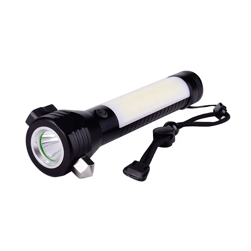 Multi-function Waterproof AAA Battery Powered led Flashlight  Magnetic Aluminum Car Safety Hammer Work Light Torch