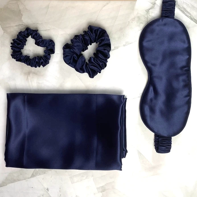 OEKOTEX-100 manufacture Custom 100% pure silk hair scrunchies mulberry silk pillow case pillowcase and eye mask set with box