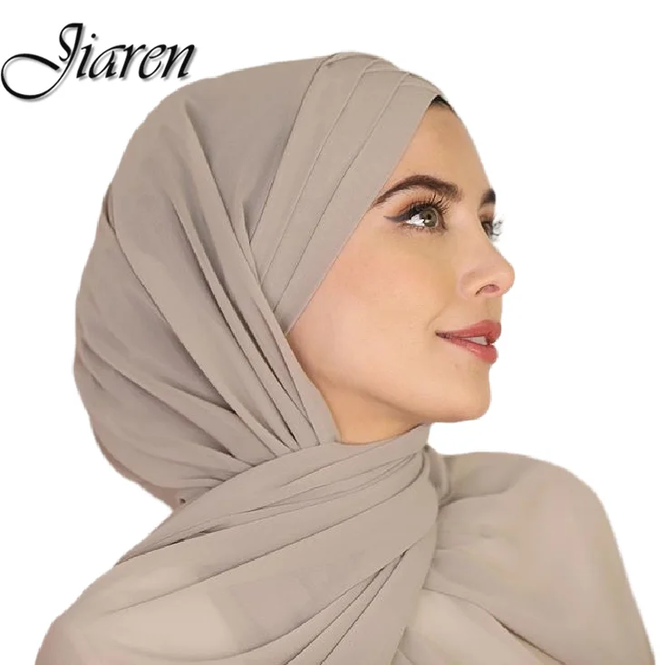 2022 Fashion Cross Front Chiffon Hijab Of Women Islamic Lady Modest Cross Chiffon Hijab plain chiffon scarves