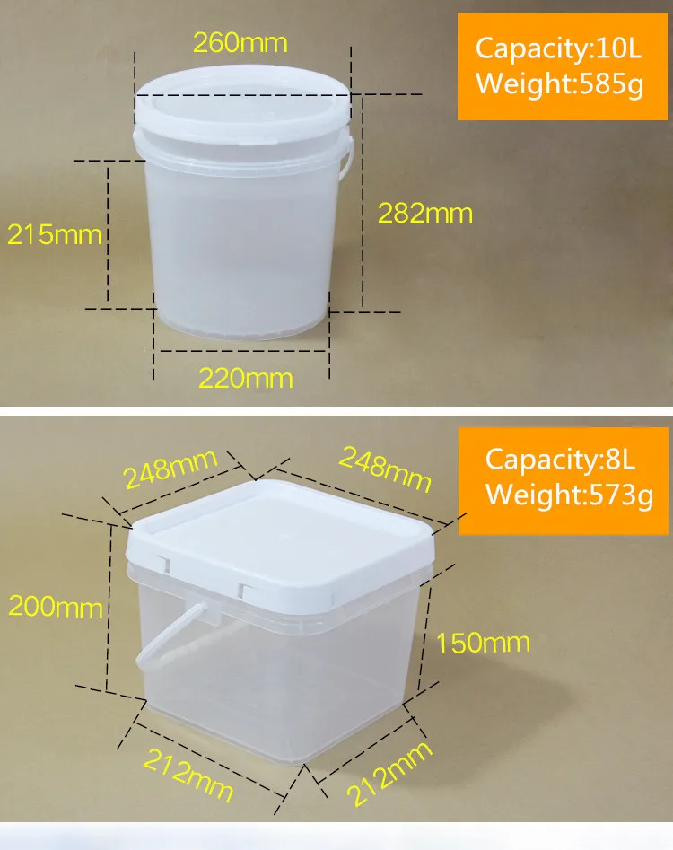 
8L Liter Thickened White transparent Large Square Plastic Bucket Container With Lids Food Grade 