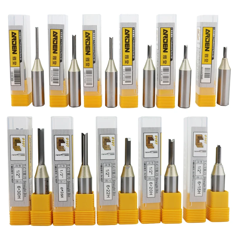 Arden 1/2 Shank 0107 Tct Straight Cnc Wood Router Bit 2 Flutes Straight Bits Grooving Woodworking Endmill Milling Cutter