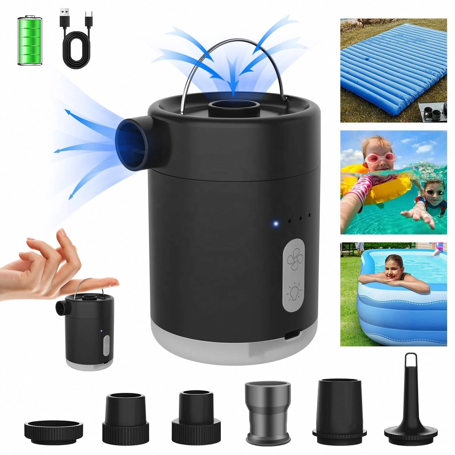 4-in-1 Electric Mini Pump Wholesale Portable Multi-functional Air Pump for Inflate Deflate Mattress Pillow Camping