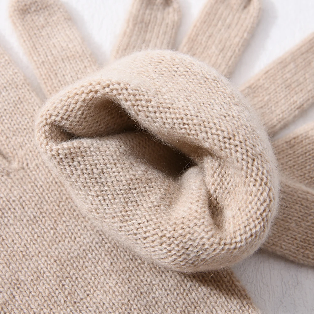 Wholesale Cycling Outdoor Sports Warm Five Full Finger Mittens with Bow Cute Women Winter 100% Cashmere Stripped Knitted Gloves