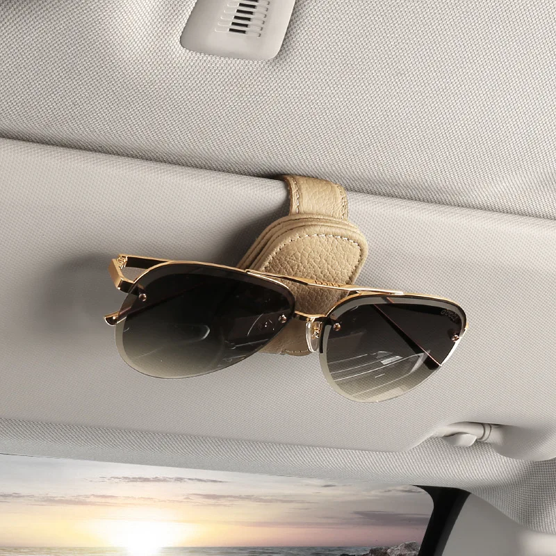 Leather Car Sunglasses Holder Durable Leather Glasses Clip Car Sunglass Storage Holder