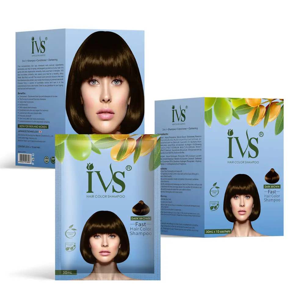 IVS 30ml x 10 Hair Color Shampoo Fast Shipping Private Label Magic Organic Ammonia Free Permanent Herbal Hair Dye Color Shampoo