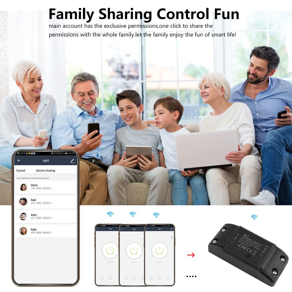 YIERYI Smart WiFi  Light Switch  Life APP Voice Relay Controller Timer Module Google Home Alexa Wall 110V 220V 10A white