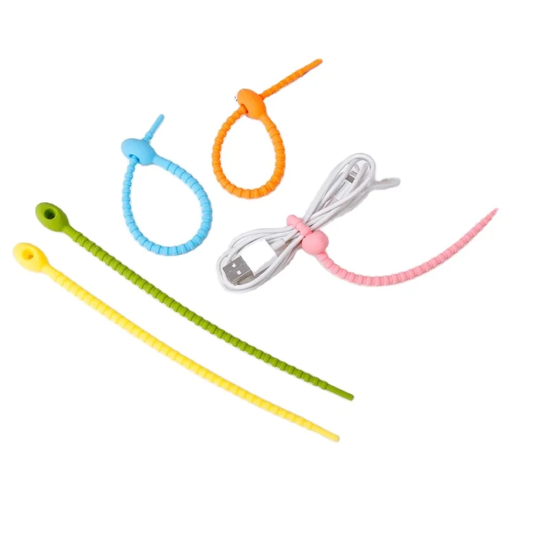 Reusable Silicone Ties Zip Headset Data Line Wire Ties Binder Self-locking silicone Bag Fixing Ring Loop