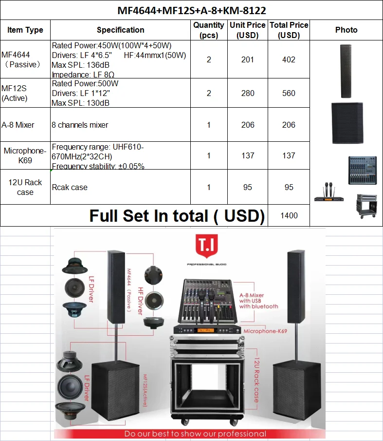 professional audio pa loudspeaker powered 450w 6.5' driver subwoofer speaker box column line array system