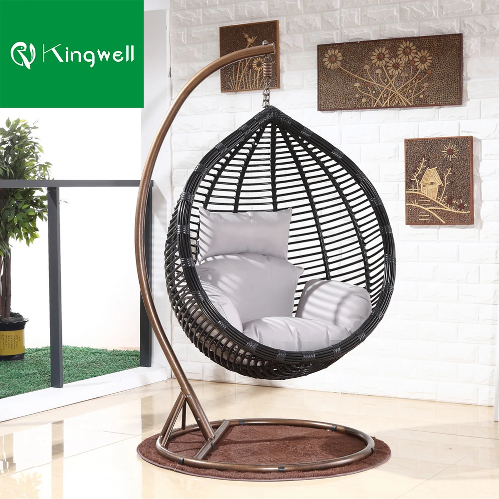 Indoor outdoor patio furniture PE rattan hanging swings chair garden stand metal aluminum basket swing egg chair