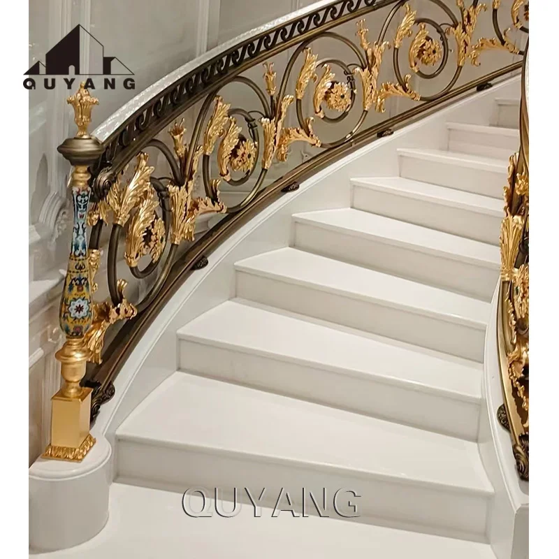 QUYANG Customized Villa Luxury Decorative Morden Brass Copper Baluster Bronze Stairs Handrail Railing For Sale