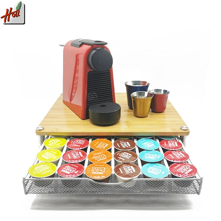 Bamboo Storage Drawers 36pcs Coffee Pod Holder Dispenser Compatible Dolce Gusto Capsule Holder