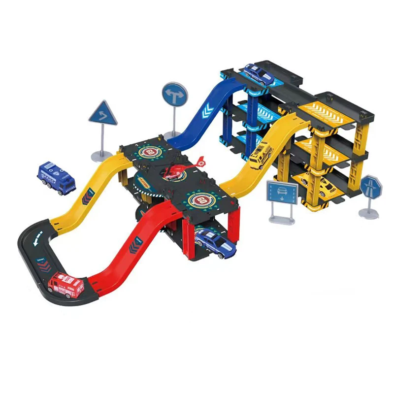 QS New Arrival DIY Puzzle  Metal Free Wheel Diecast Alloy Model Vehicle Parking Lot Track 50PCS Toys Cars With Children Gift