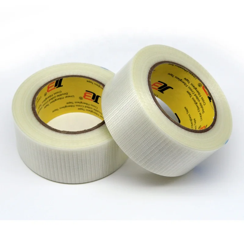 JLW-329 High Strength Single Sided Synthetic Rubber PET Film Backed Bi-directional Filament Tape For Carton Packing