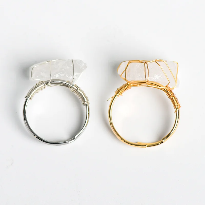 Wholesale Handmade Adjustable Ring Irregular Natural Stone Wire Wrapped Crystal Raw Stone Ring for Wedding Favors