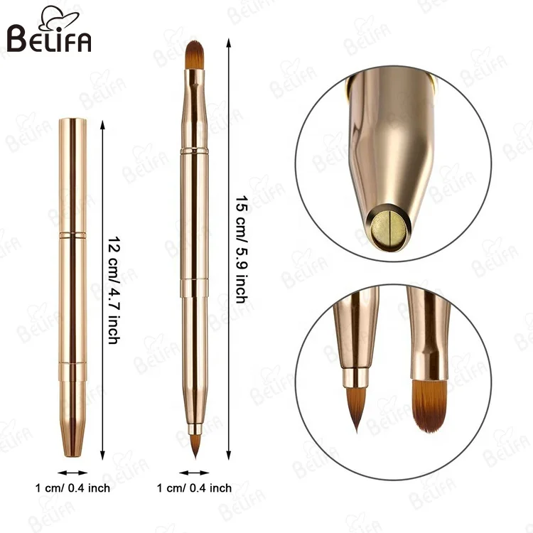 Custom Private Label vegan synthetic hair professional double side dual head lip gloss concealer retractable lip brush with cap