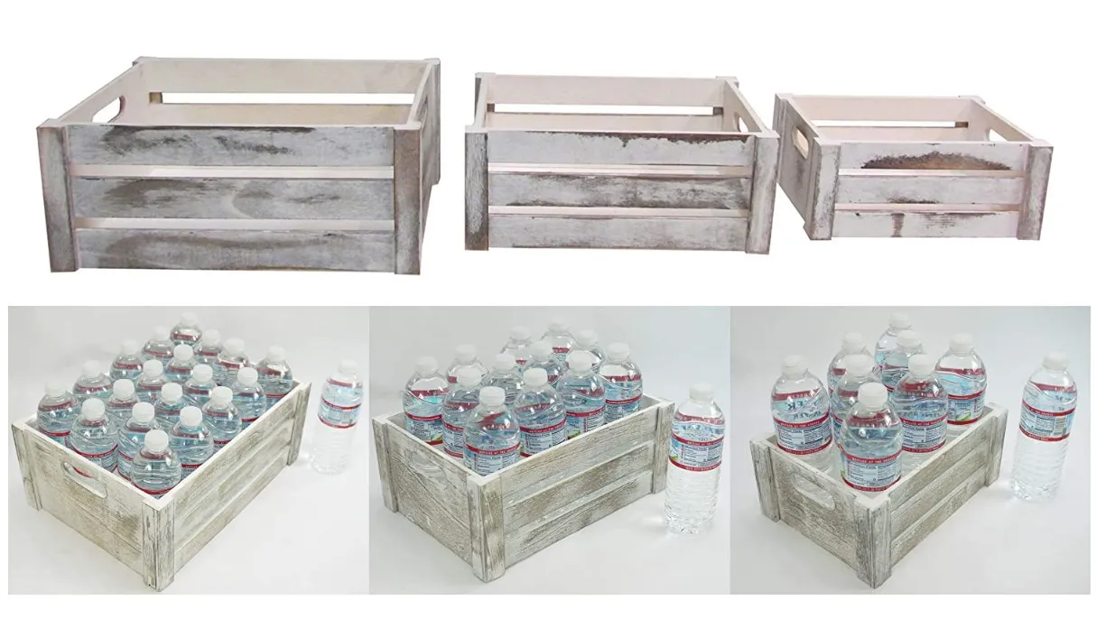 Rustic White Set of 3 Distressed Decorative Wood Crates Storage Container wooden box