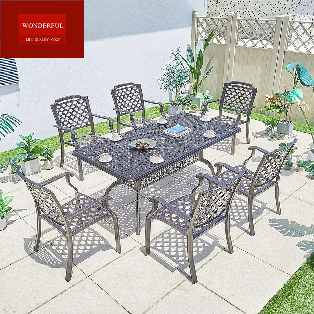 High quality sea beach dining set furniture outdoor garden  cast aluminum  dining table with chair