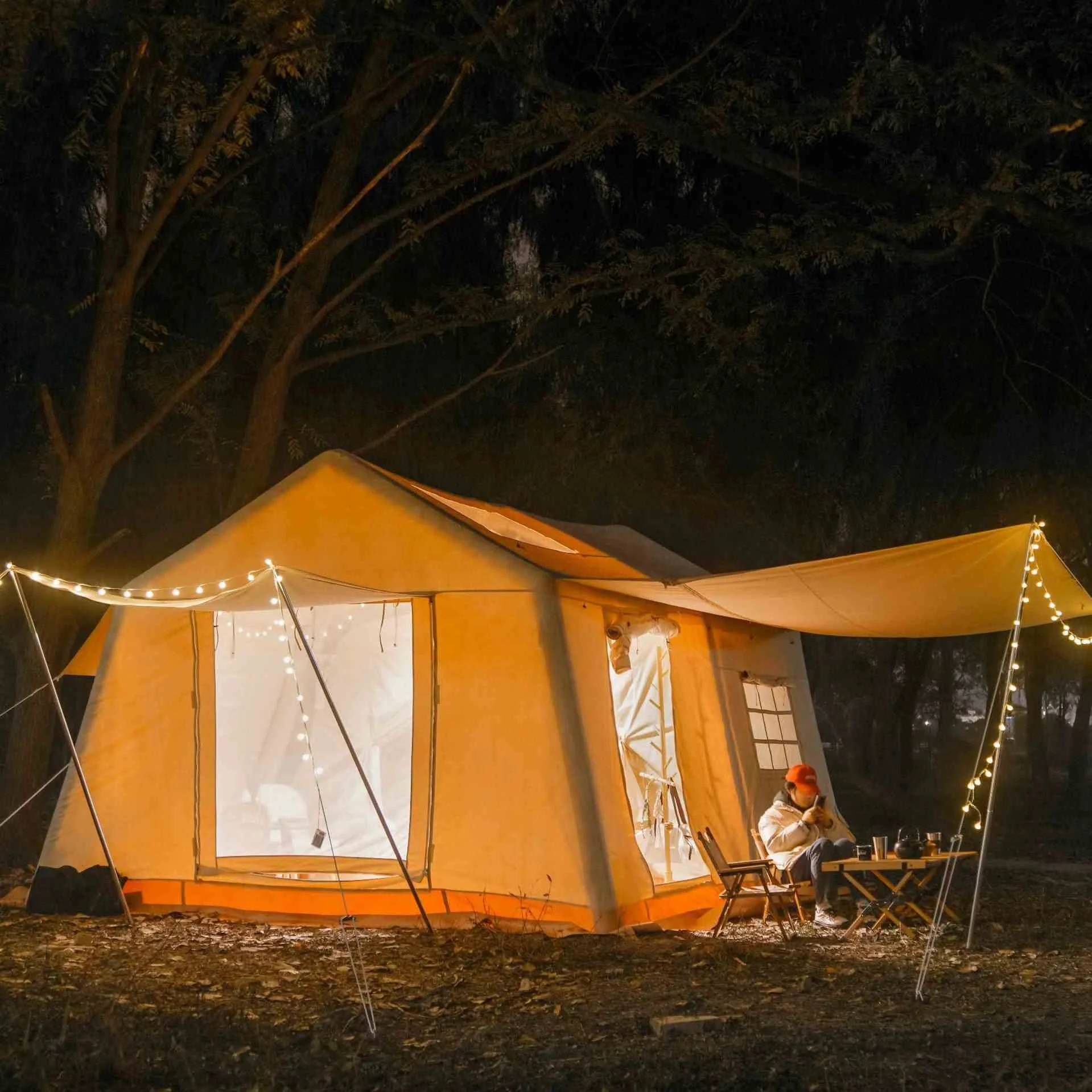 Индивидуальные роскошные надувные семейный дом палатка 2 комнаты Glamping Холст Водонепроницаемый Открытый Кемпинг воздушная