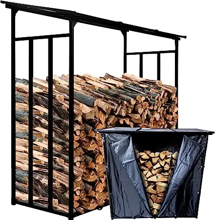 High-end Listing Sturdy Firewood Shelf Metal Firewood Rack with Waterproof Cover Metal Log Holder Log and roof