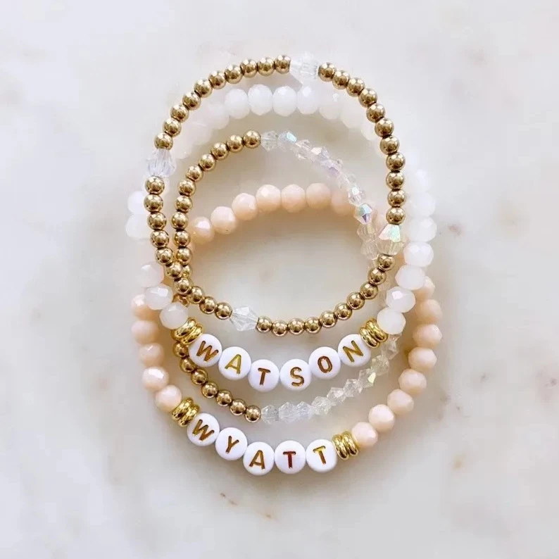 Faceted bead custom name bracelet colorful crystal beaded hand elastic bracelet personality word bracelet for mama gifts womens