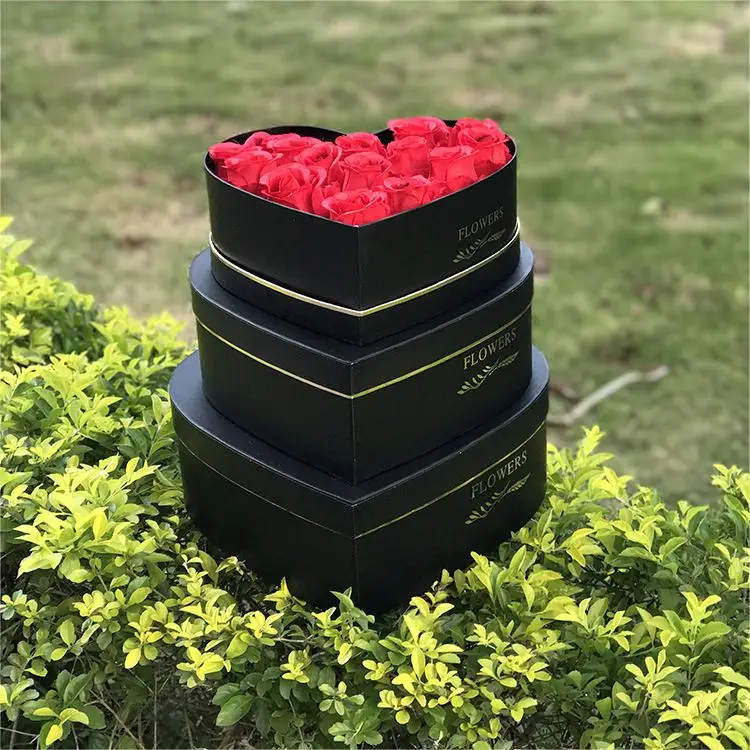 Classical 3pcs/set Heart Shaped Gift Flower Box with Flower Letter Pattern Printed for Flower Shop