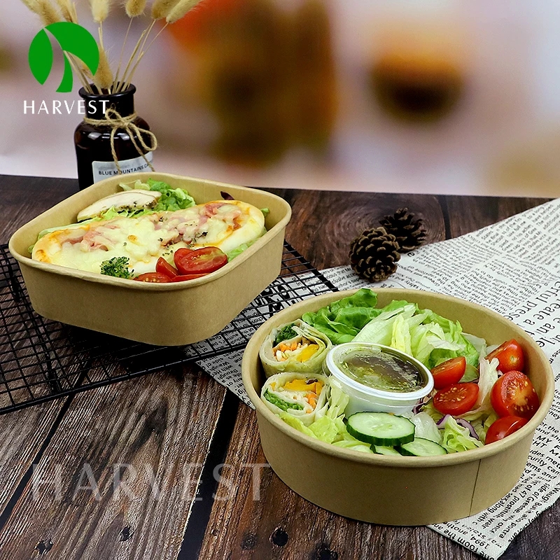 Eco Friendly Kraft salad bowls disposable brown take out food grade paper ramen bowl