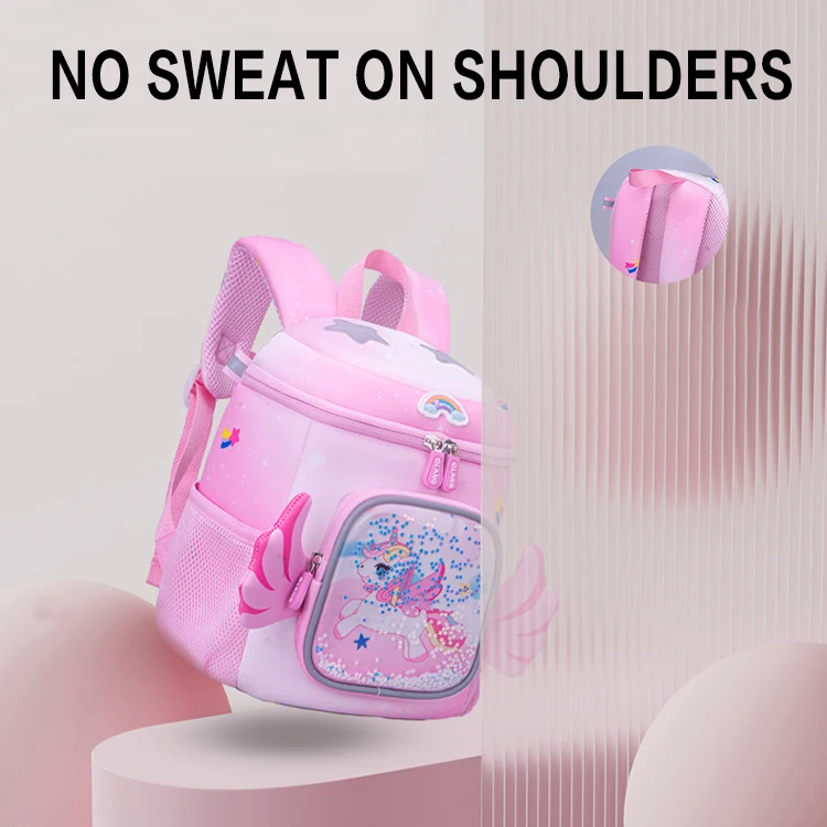2024 Hot sale Sequins Unicorn Two-piece set Princess Pink Schoolbag Backpack for Girl Kids Waterproof Children BookBag