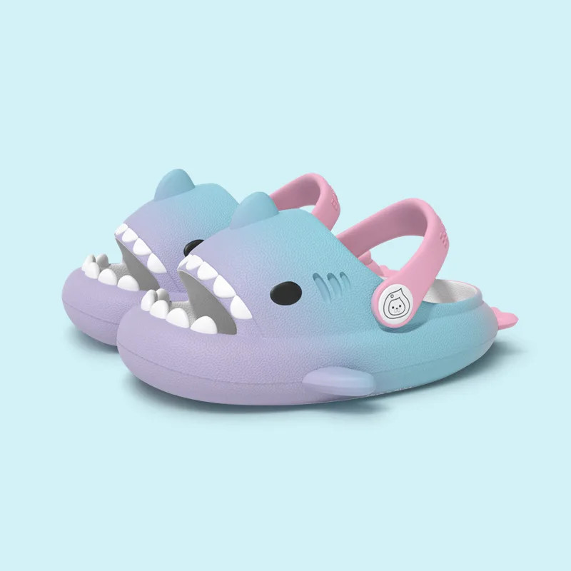 Hot gradient color kids girls flat EVA shark slippers  summer outdoor beach sandals children boys hole shark slides