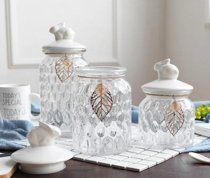 Storage Jars Popular Glass with Ceramic Lid Porcelain Lid Food Carton Glass Containers Multifunction CLASSIC Giveaways Cylinder